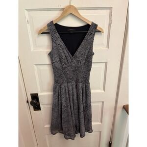 Express Women's Gray Floral Sleeveless Dress Y2K Ruched Waist V-Neck Size XS